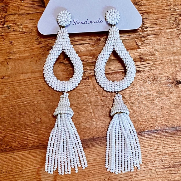 NWT Anthropologie Deepa Beaded White Hoop Chandeliers - Picture 8 of 15